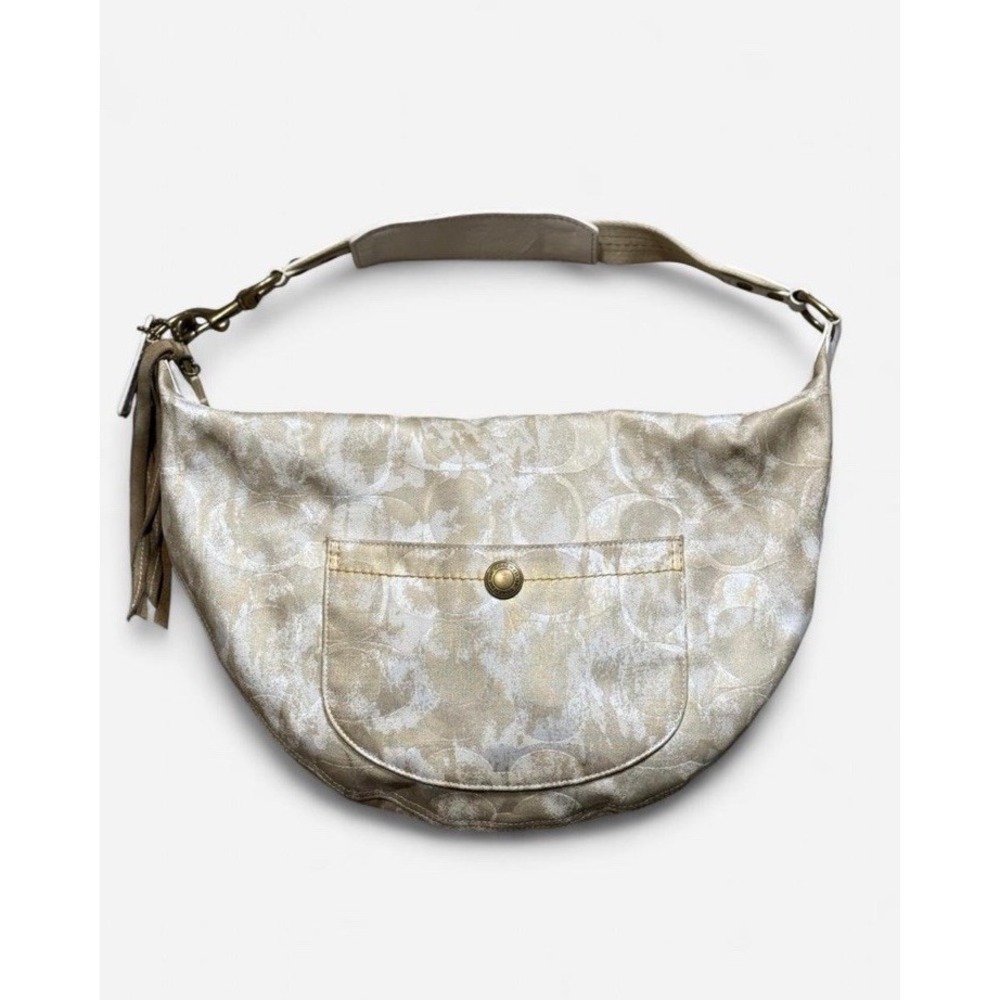 Coach Signature Hobo Shoulder‎ Bag - Beige Jacquard